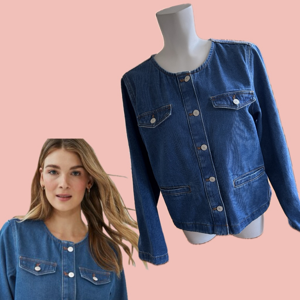🧡 2 for 10$ Blue Denim Button-Up Jacket Size L – Cropped Fit